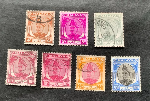 Selangor Malesia Malesia 1949 - 7 francobolli usati - Michel n. 56, 57, 58, 66, 70