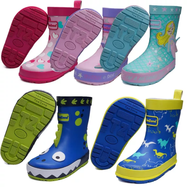 Boys Girls Kids Toe Zone Infants Wellies Rain Wellington Boots Sizes 4 to 2