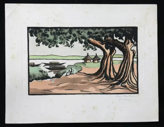 Pierre CASTAGNEZ (1898-1951) Le fleuve Niger au Mali gravure sur bois Afrique