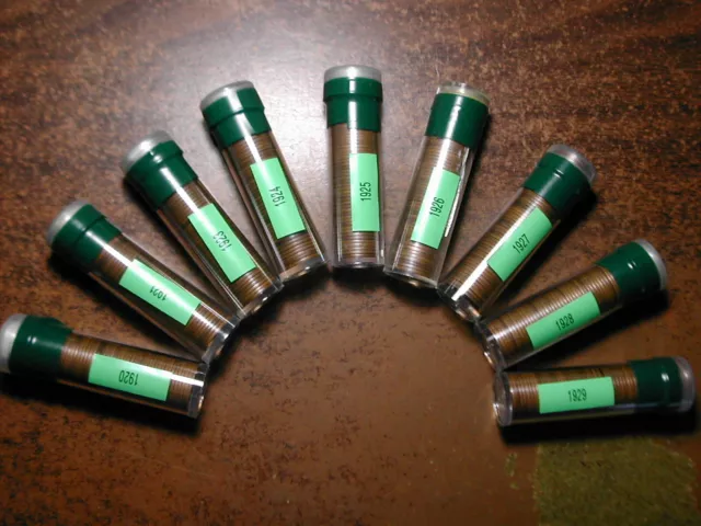 Lincoln Wheat Cent Roll Set, 1920-P--1929-P,(9 solid date rolls),real nice set!!