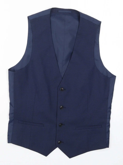 Preworn Mens Blue Houndstooth  Jacket Waistcoat Size S  Button