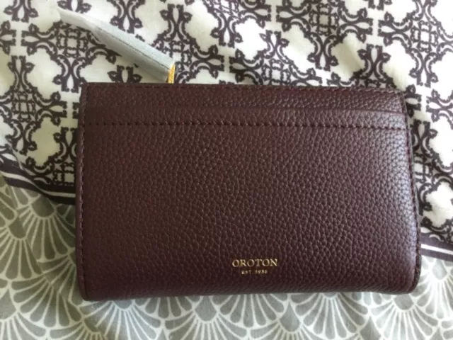 Nib Oroton Dylan Zip Leather Wallet - Merlot - Rrp $169 - Holds 10 Cards