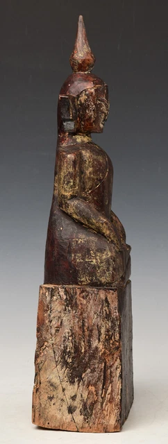 18th Century, Shan, Antique Tai Lue Burmese Wooden Seated Buddha 10