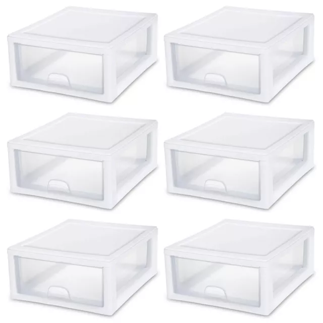 Sterilite 16 Quart Clear Plastic Stacking Storage Drawer Container Box (6 Pack)