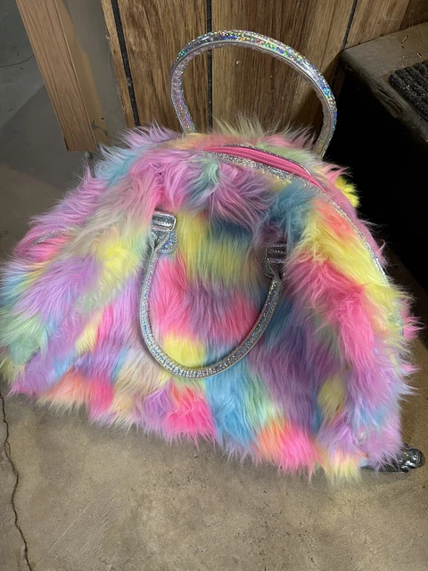Justice Girls Fuzzy Rainbow Rolling Carry On Travel Bag Luggage Light Up NWT 2