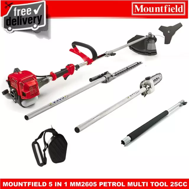 MOUNTFIELD 5 IN 1 MM2605 MUTI TOOL PETROL 25cc STRIMMER HEDGE TRIMMER POLE SAW