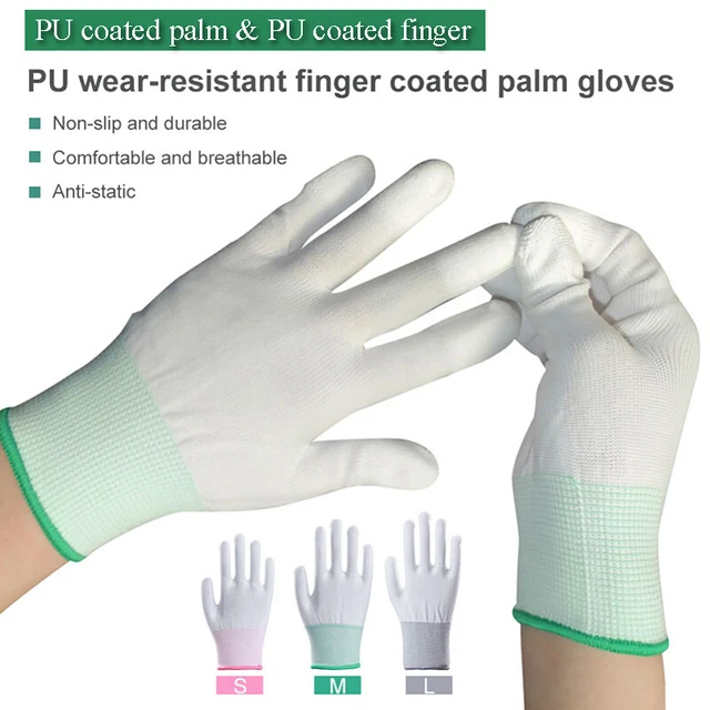 Rivestito IN PU Dita Guanti Clean da Lavoro Sicurezza Antiscivolo Elasticizza -