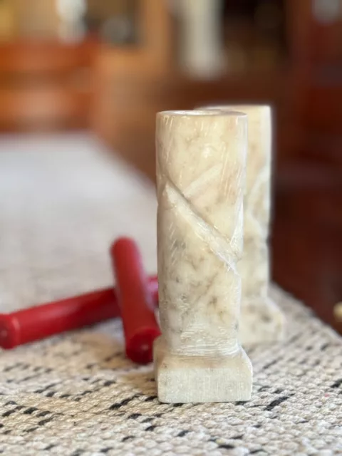 Vintage Carved Onyx Marble Candlestick Taper Candle Holder
