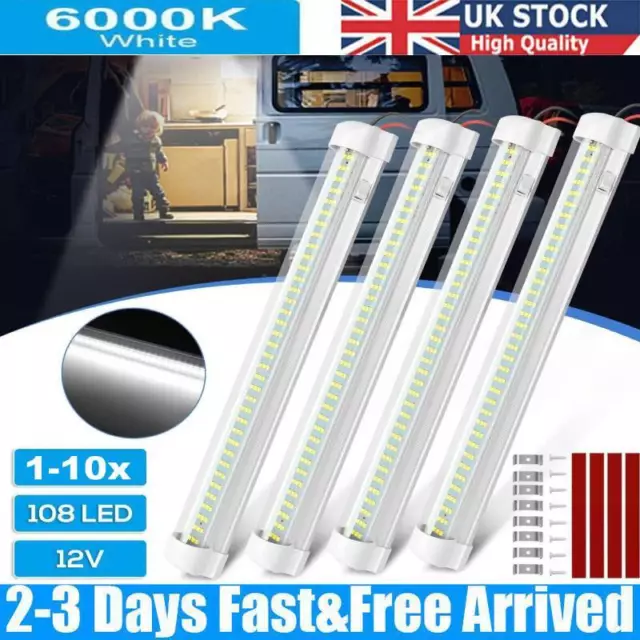 4-12x 12V 108 LED Car Interior Strip Lights Bar Light Car Van Caravan Boat Home