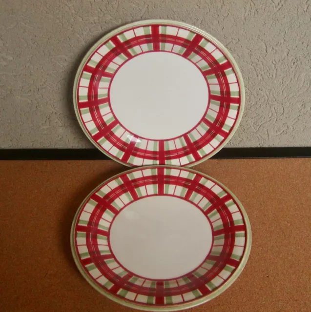 Set of 2  Lenox HOLIDAY GATHERINGS Plaid 9-1/8" Salad Accent Plates