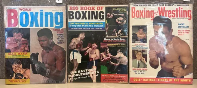 Vintage 1970s 3 Boxing/Wrestling Magazines Frazier Vs Foster, Max Baer, ETC