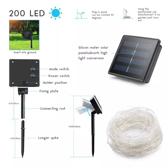 Outdoor Waterproof Copper Wire Solar String Lights LED Garden Xmas Party Decor 3