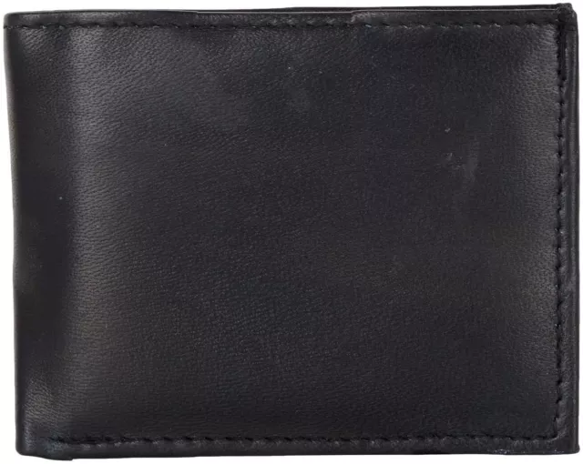 Men's Black RFID Blocking Genuine ID Window Nappa Leather Slim Bifold Wallet