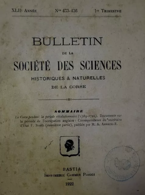 Revue Corse  Historique.  Société des Sciences.