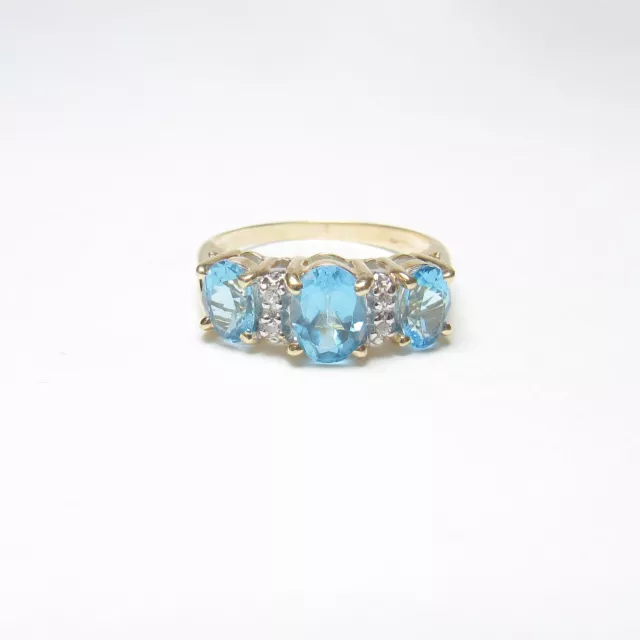 ESTATE 14K YELLOW Gold Natural Oval Ice Blue Topaz And Diamond Ring 2. ...