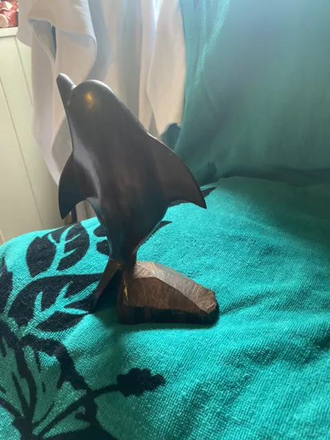 Vintage Hand Carved Ironwood Wooden Dolphin Statue HOME DECOR Art Sculpture