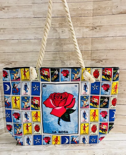 Mexican Loteria Bingo Tote Bag Bolsa Mexicana de Loteria La Rosa
