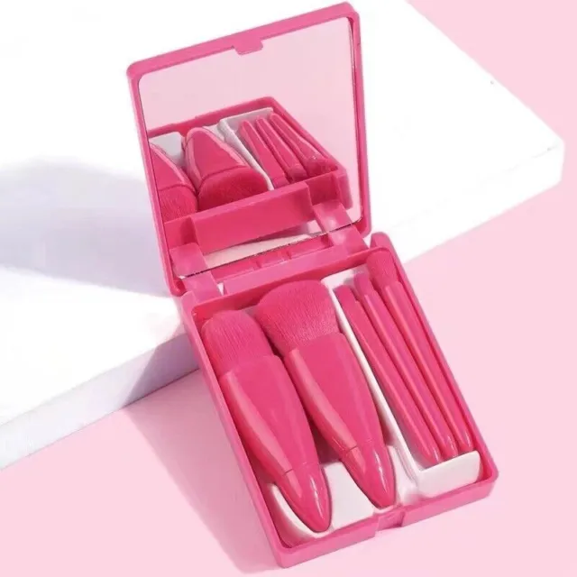 New Makeup Brush Set 5-Piece Set Portable Makeup Tool Beauty Mirror Set Box