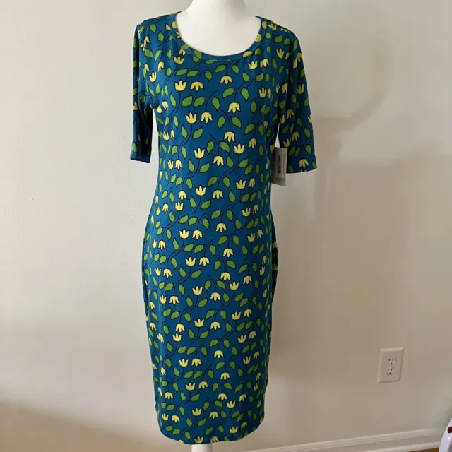 NWT LulaRoe Dress Medium Floral Graphic Maxi Comfort Short Sleeve Green