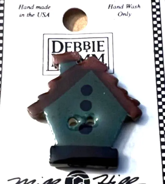 Mill Hill  Card BIRD HOUSE BIRDHOUSE  Realistic HP Ceramic Porcelain Button 1”