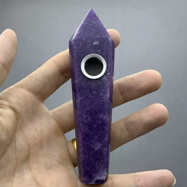 Natural Quartz Purple Mica Crystal Smoking Pipe Point Wand Healing Obelisk Stone