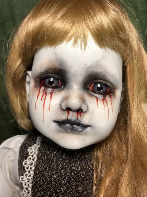 ooak creepy horror doll 29” Orphan Girl Crying Blood Sad Child