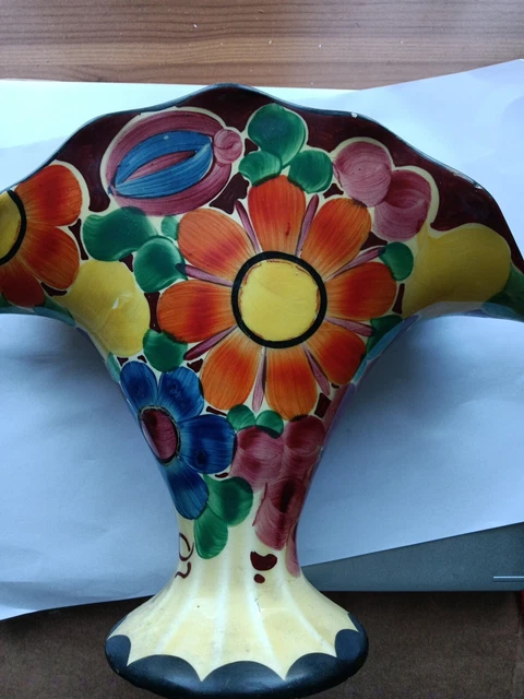 VINTAGE 1930 TSCHECHISCHE Art Deco Keramik Fan Vase handbemalt EUR 34 ...
