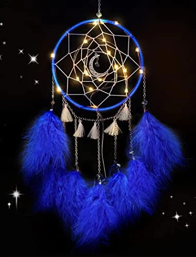 Dark Blue Dream Catchers, Room Nursery Decor for Girls Boys, Handmade Feather