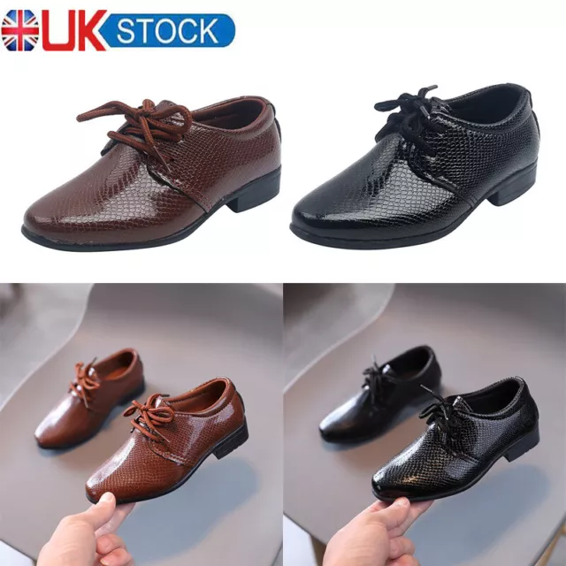 Boys Black Smart Dress Up School Shoes Toddlers Kids Wedding Formal Party Shoes