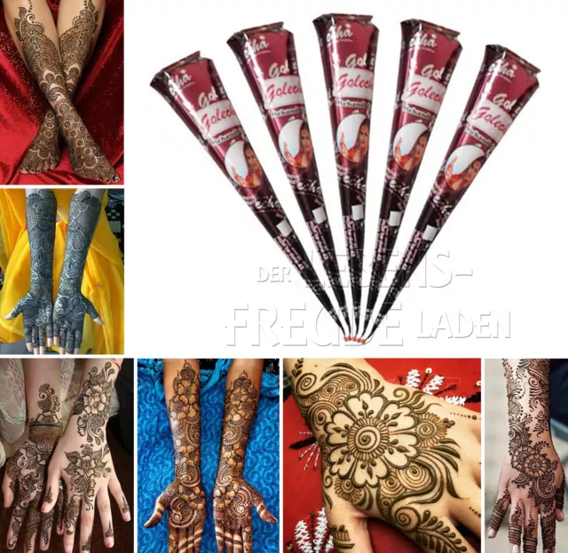 5x Golecha Arabic Henna Kegel 100% Natur für Mehndi/Mehandi Tattoo - braun 125g