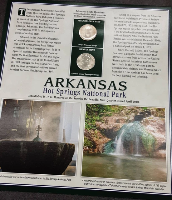 2010  Arkansas state quarters with interesting information sheet