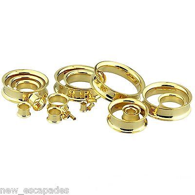 PAIR-Gold Ion Plate Double Flare Ear Tunnels 11mm/7/16" Gauge Body Jewelry