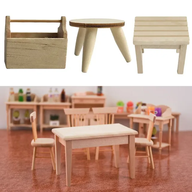 poupée Décoration Chaise de simulation Table en bois, Meubles de table Jouets