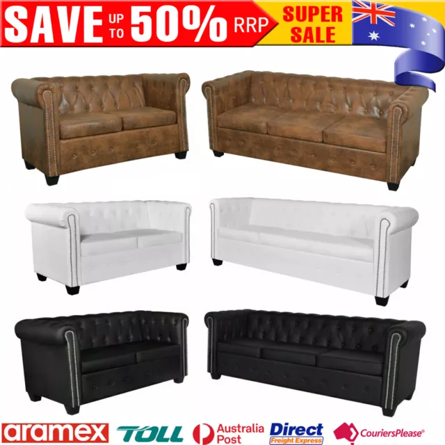 Black/White/Brown Chesterfield Sofa Set 2/3 Seaters Faux Leather Lounge Couch AU