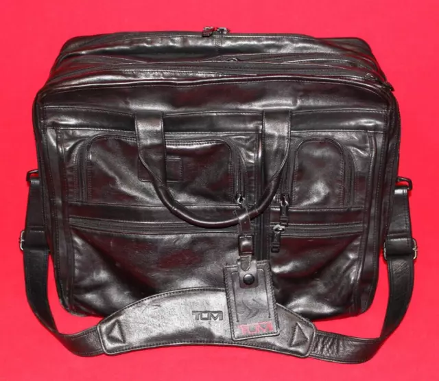 TUMI Laptop 17”Briefcase Messenger Genuine Napa Leather Style Black - very nice!