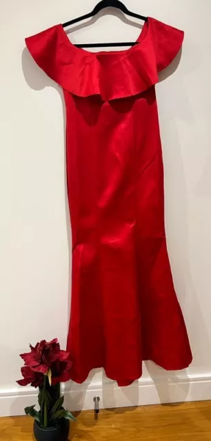 Goddiva Off the Shoulder Ruffled Mermaid Prom Maxi Dress Red Formal Evening Gown