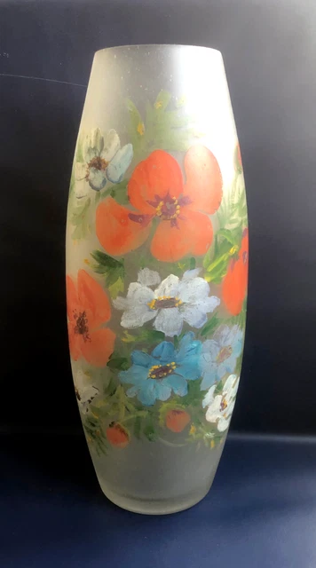 Petit Vase Ou Verre Sur Pied Vintage Dépoli émaillé Motif Tournesol - Art Floral