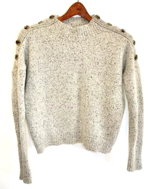 White & Warren Womens Med Sweater Cashmere Pullover Mock Neck Short Gray Fleck