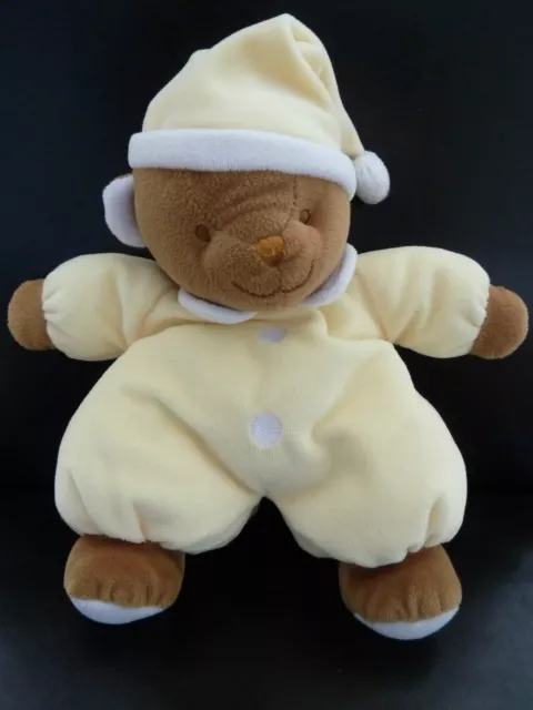 99. DOUDOU PELUCHE  SIPLEC OURS 26 cms marron jaune blanc bonnet grelot - TBE