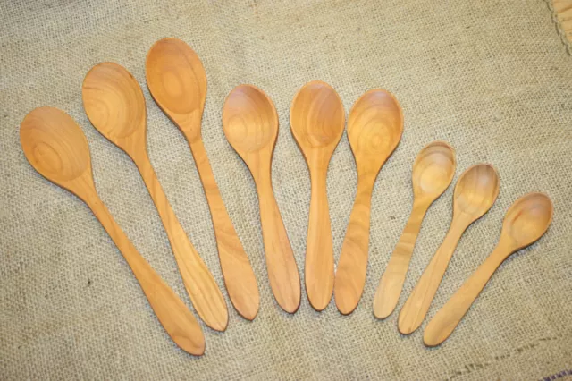 9 CUCCHIAI IN legno legno legno di ciliegio cucchiaio da cucina cucchiaio  in legno cucina mercato medievale EUR 28,00 - PicClick IT