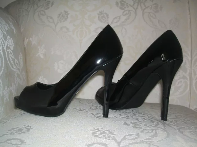 Primark Size 3 4 5 6 7 8 Black Patent Peep Toe High Heel Court Shoes *Brand New*