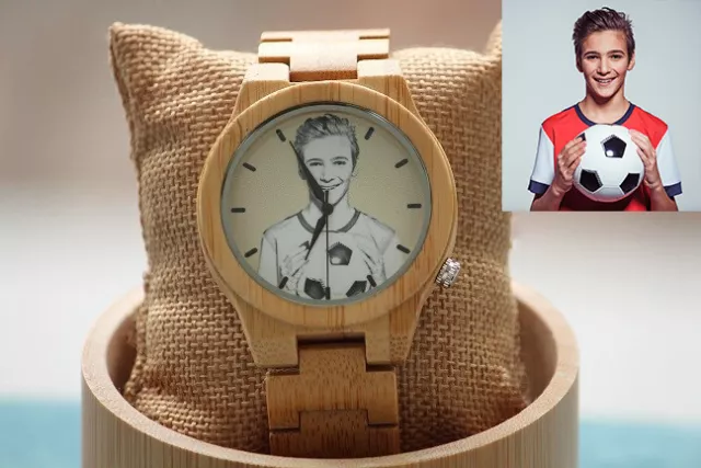 Personalized Wooden Photo Watch with Typed or Custom Handwritten Messages