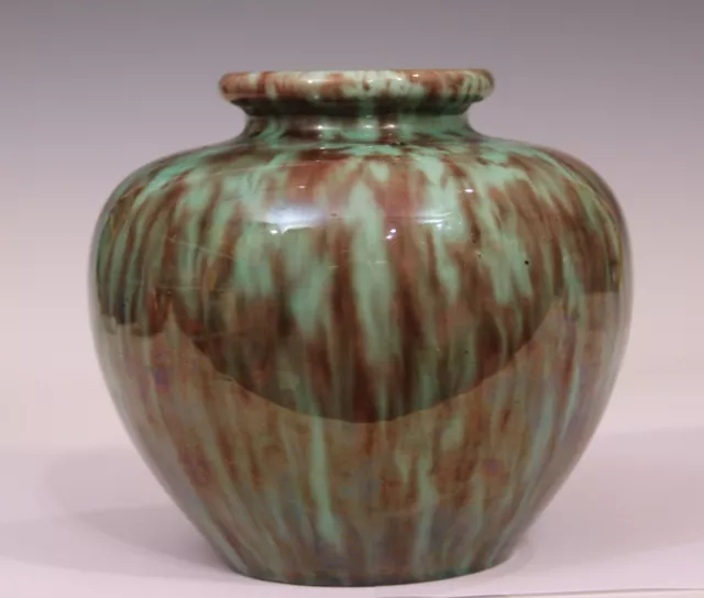 Vintage Awaji Pottery Art Deco Japanese Green Tortoise Flambe Turned Drip Vase