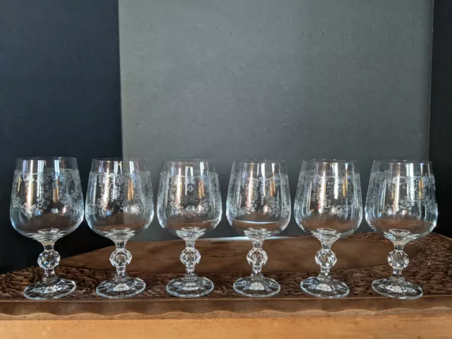 CASCADE BOHEMIA Czech Etched Crystal Stemware Goblet Wine Set of 6 Beauty