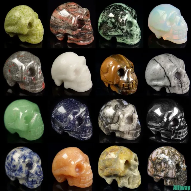 1.2" similar carved skull statue natural assorted gemstone crystal healing