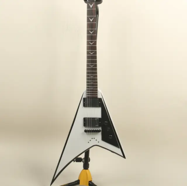 Custom Jack V Electric Guitar In White String Thru Body black hardware guitar