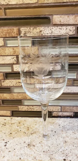 Etched Frosted Roses Crystal Wine glass, Water Goblet 7 3/4" Tall