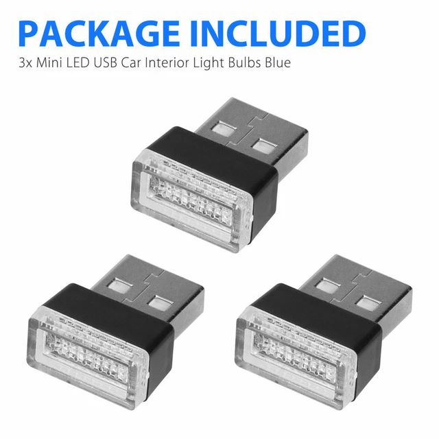 3X Mini LED USB Car Interior Light Neon Atmosphere Ambient Lamp Accessories Blue