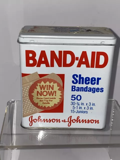 Band-Aid Plastic Bandages Empty Metal Storage Tin Johnson & Johnson Vintage 1983