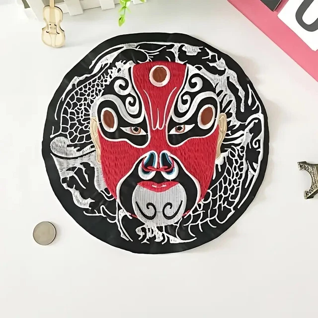 Large Chinese Opera Face Embroidered Iron On Patch Traditional Beijing Art